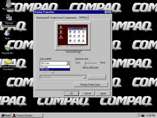 Graphics options displaying 256 color limit