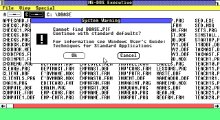 Windows 1.0 with a "no PIF" error