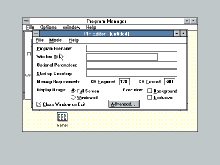 Windows 3.0 PIF Editor