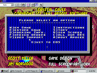 Windows 95 displaying Crystal Caves in a window