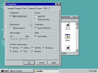 Windows 95 app misc settings