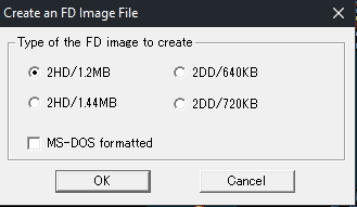 Disk creation dialog